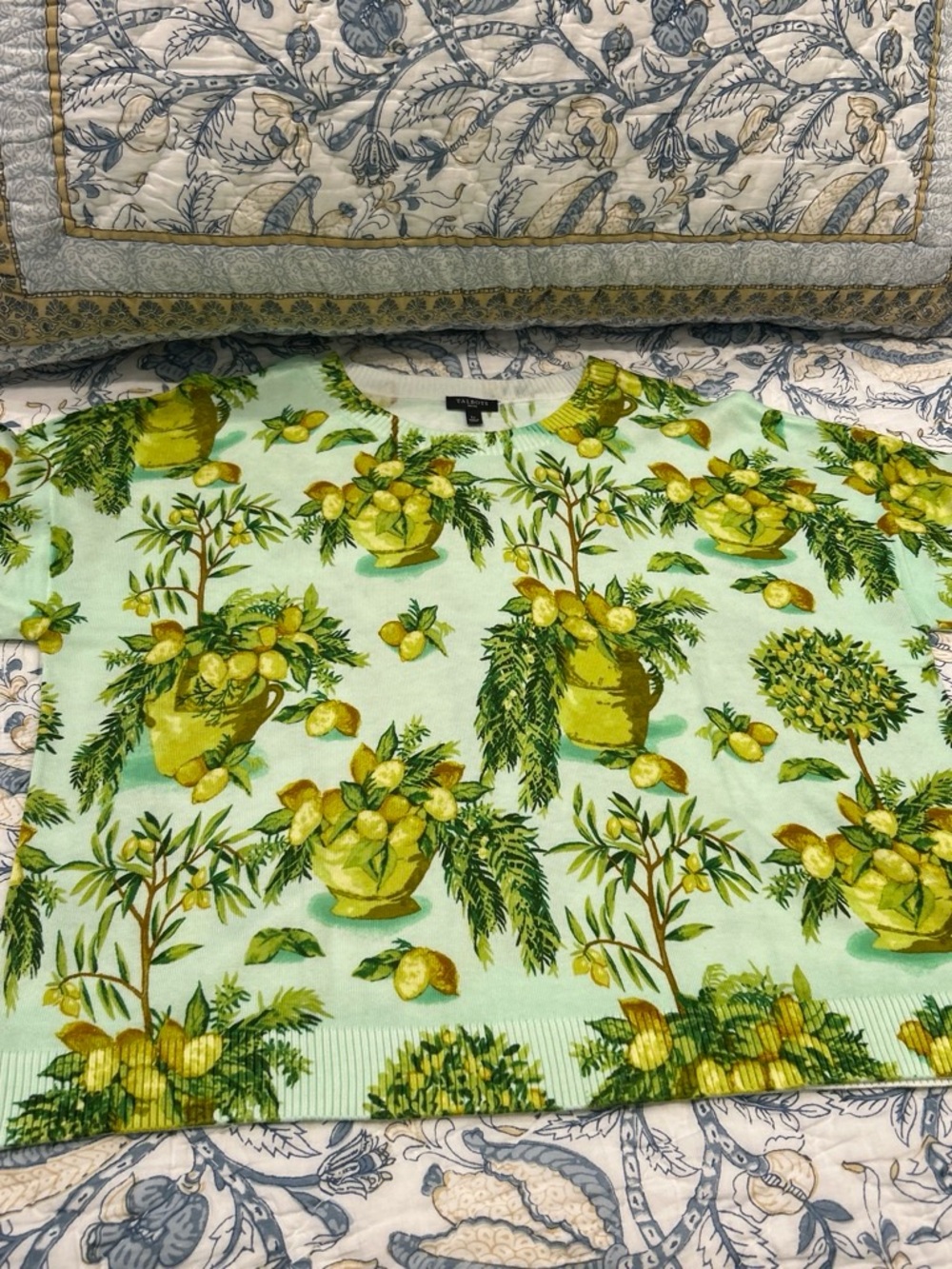 Talbots Mint Green Floral Petite Sweater